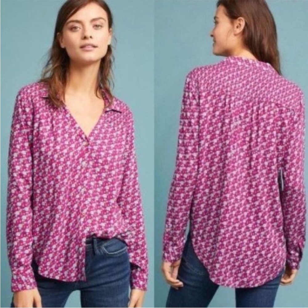 Anthropologie Maeve Emory Geometric Print Button Up Blouse